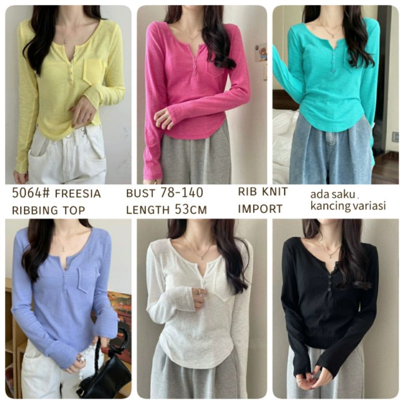 MDLV ~ 5064 Freesia Ribbing Top Button Rib Knit Blouse Rajut Fashion Wanita