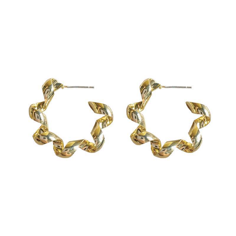 Anting Tusuk Bentuk C Spiral Simple Bahan Sterling Gold &amp; Silver (Takota 039)