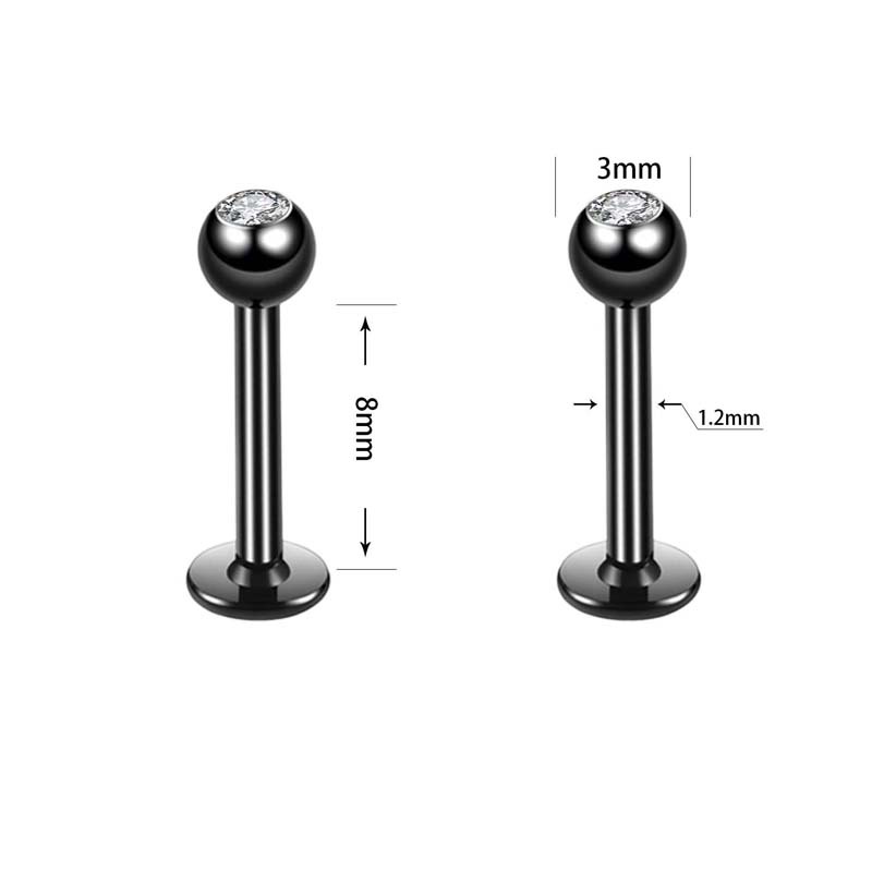 1 Pc Anting Tindik Bibir Model Flat Top Helix Tragus Bahan Stainless Steel 16Gauge Dengan Zircon