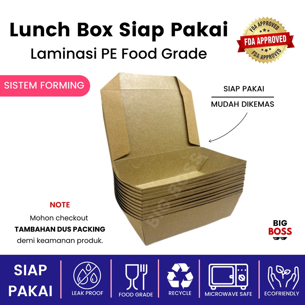 Lunch Box Paper Kraft Coklat SIze Medium Large Siap Pakai / Kotak Makan Rice Box Takeaway / Kotak Makan Kertas / Lunch Box Takeaway / Rice Box