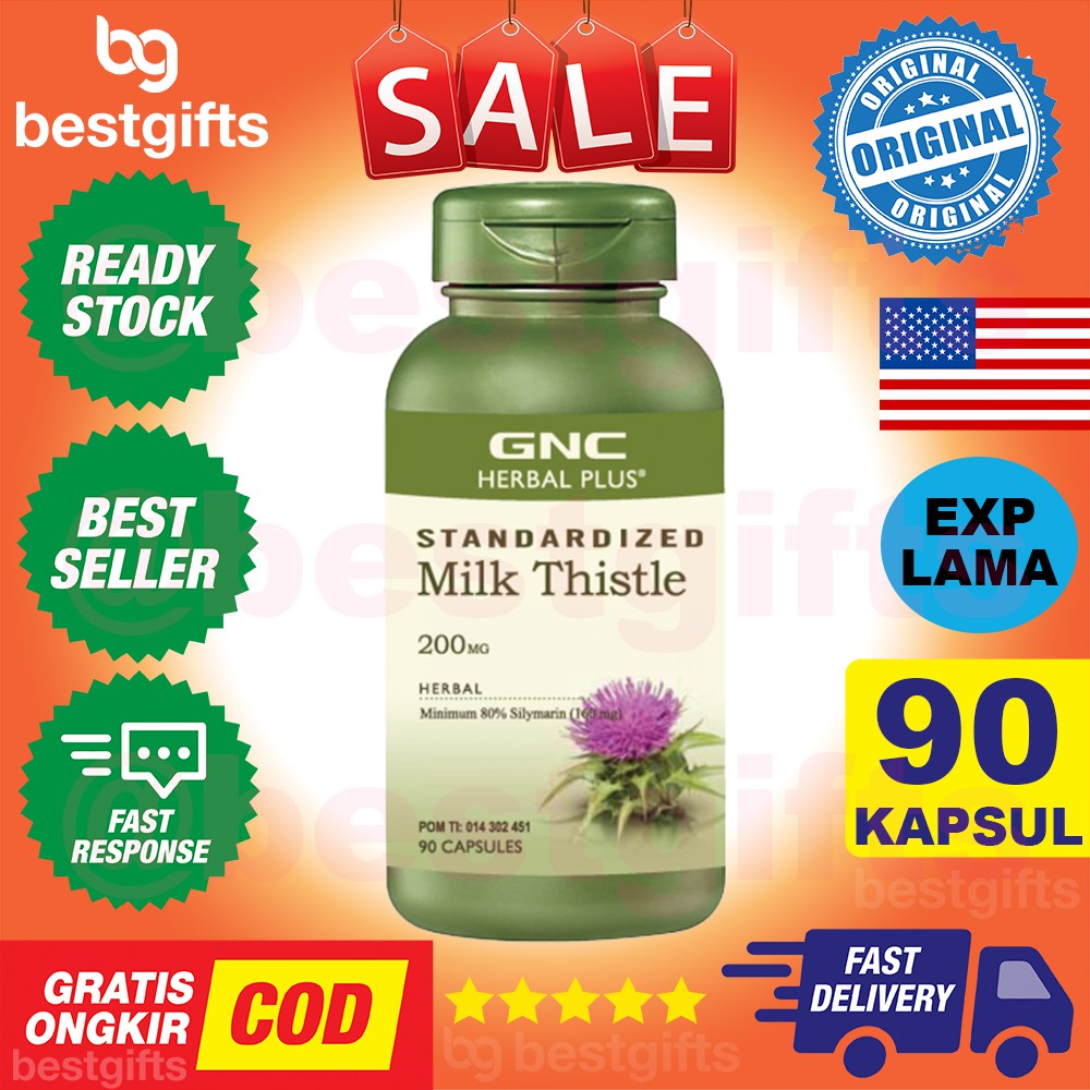 GNC HERBAL PLUS STANDARDIZED MILK THISTLE 200 MG DETOX LIVER NUTRISI HATI PEROKOK PEMINUM 90 KAPSUL