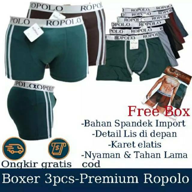 [Bayar Di Tempat] 3pcs CD Boxer Pria Ropolo / celana dalam boxer / 3 pcs cd pria ropolo / cdropolo