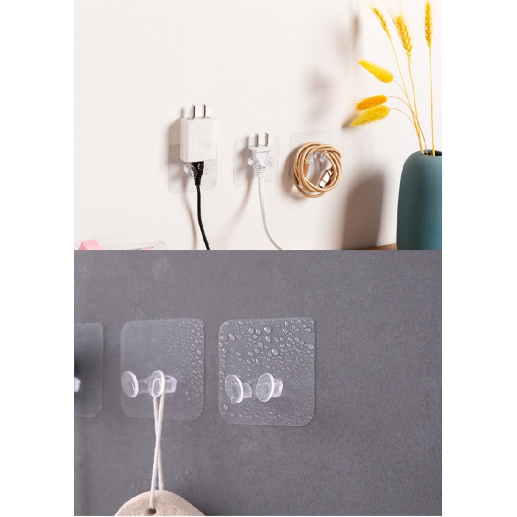 GANTUNGAN 2 KAITAN / Holder Colokan Kepala Kabel Stand HP Tempel Dinding Pengait Transparan