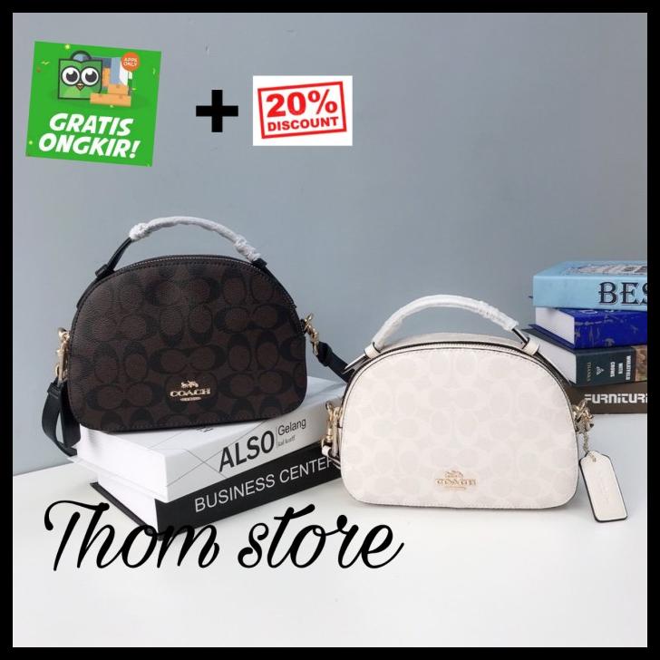 Bag Canvas - Tas Coach Serena Satchel Signature Canvas Brown Black Ladies Original