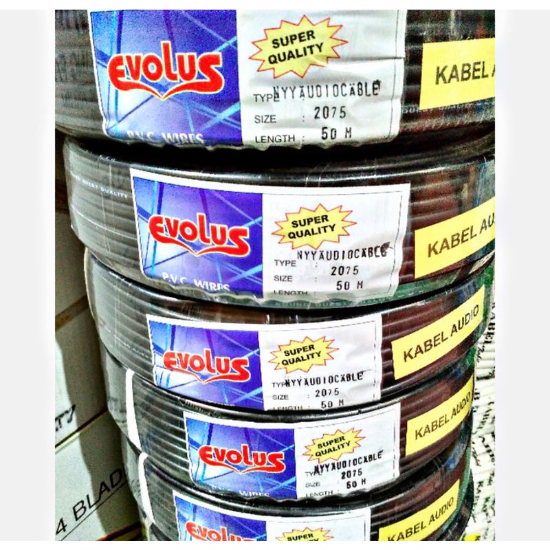 ( Harga 1 Roll )@50Meter Kabel Audio / Listrik Serabut NYY 2 x 0,75 EVOLUS Warna Hitam / Putih