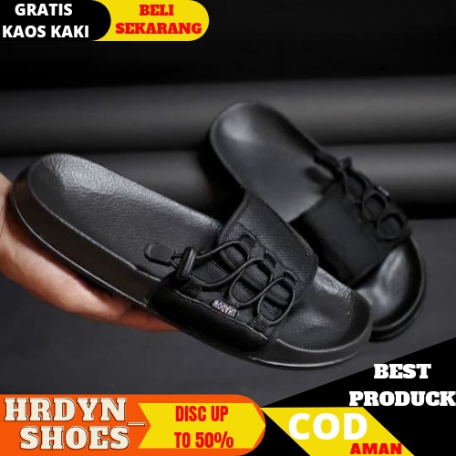 Sandal Pria Slide Slip on Sendal Anti Licin Ringan Selop Vincent Hitam Shadaw Project