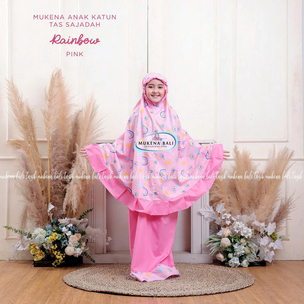 MUKENA BALI TASIK - MUKENA ANAK KATUN RAINBOW PINK (TAS SAJADAH)