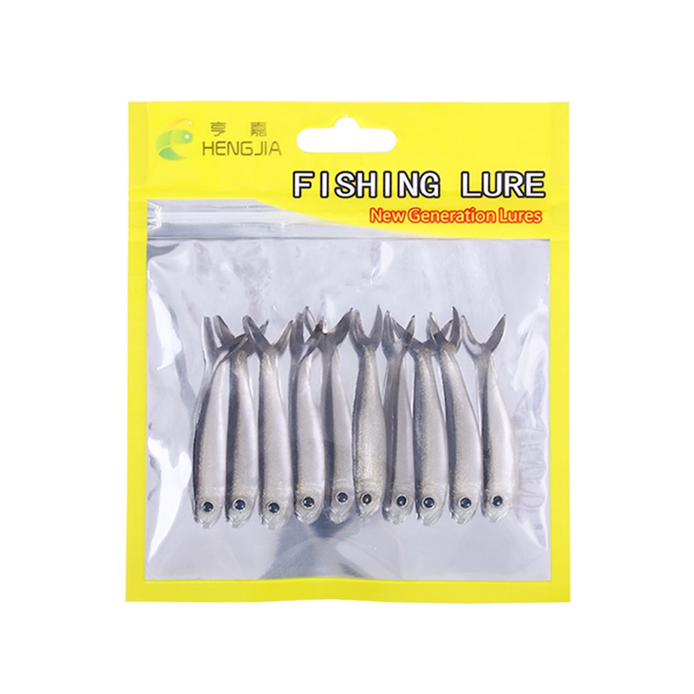 Hengjia 10pcs / lot Umpan Pancing Softlure Bentuk Ikan Ekor T 5.5cm 1.3G Warna Ganda