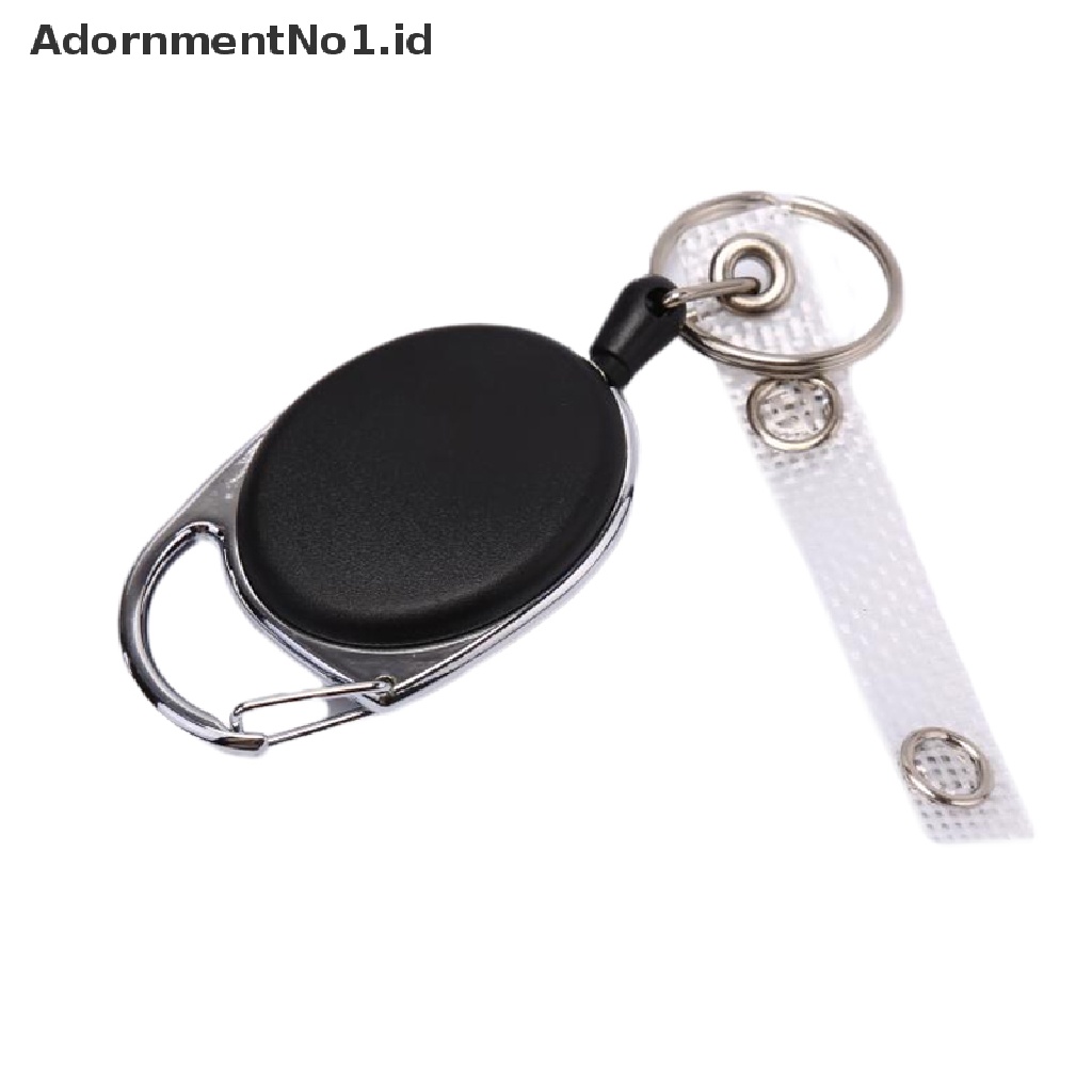 (AdornmentNo1) 1pc Gantungan Kunci Tali Kawat Baja Hitam Retractable 60cm Holder Kartu ID