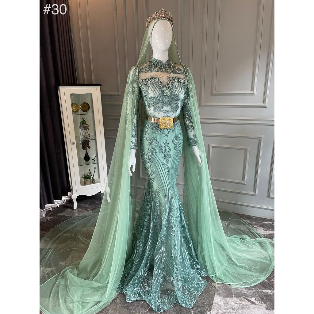 Kebaya pengantin modern duyung slayer hijau wardah