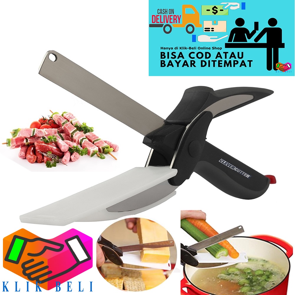 Clever Cutter 2 In 1 Gunting Pisau Dapur Talenan Tatakan Serbaguna Sayur &amp; Daging