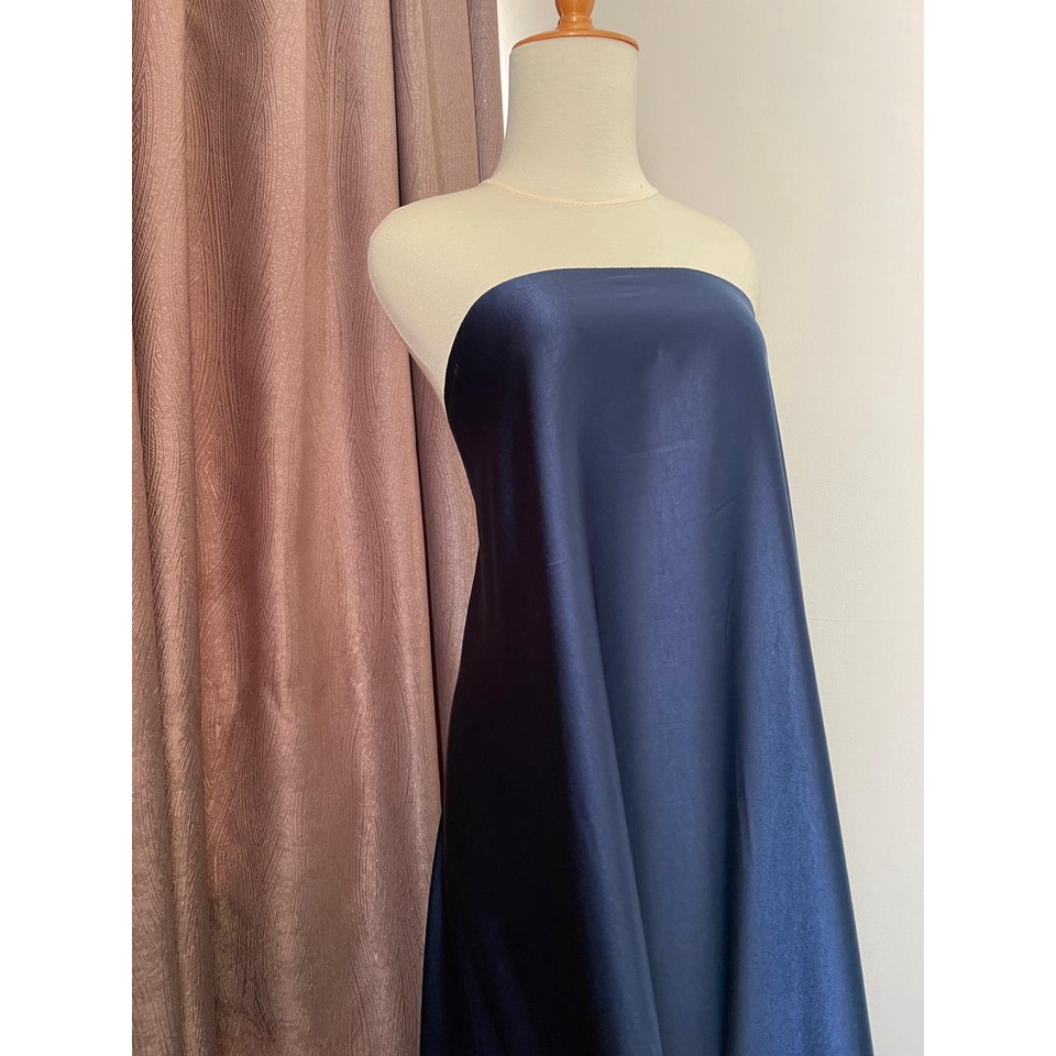 Bahan Kain Satin Maxmara Original Warna Biru Dongker Navy