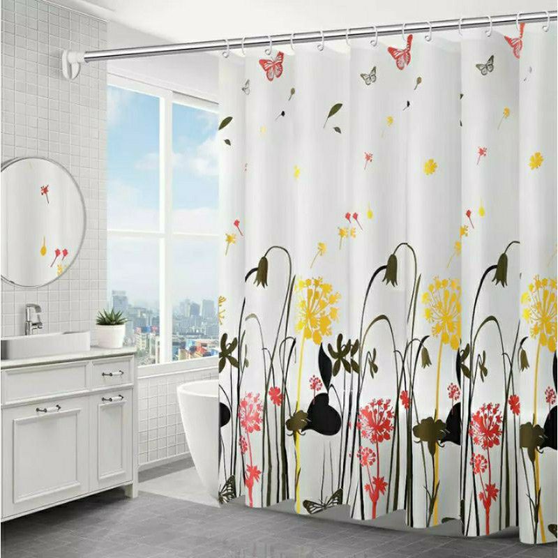 Tirai kamar mandi anti air bahan PEVA lengkap dengan pengait/Smartchoice Tirai Anti Air Shower Curtain Bahan anti air / Tirai Shower