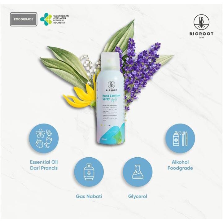 BIGROOT HAND SANITIZER SPRAY 100ML/200ML FOOD GRADE / hand sanitizer aman untuk bayi/anak/balita/dewasa /aman untuk kulit sensitif/ melembutkan tangan/ tanpa alkohol/ tanpa paraben