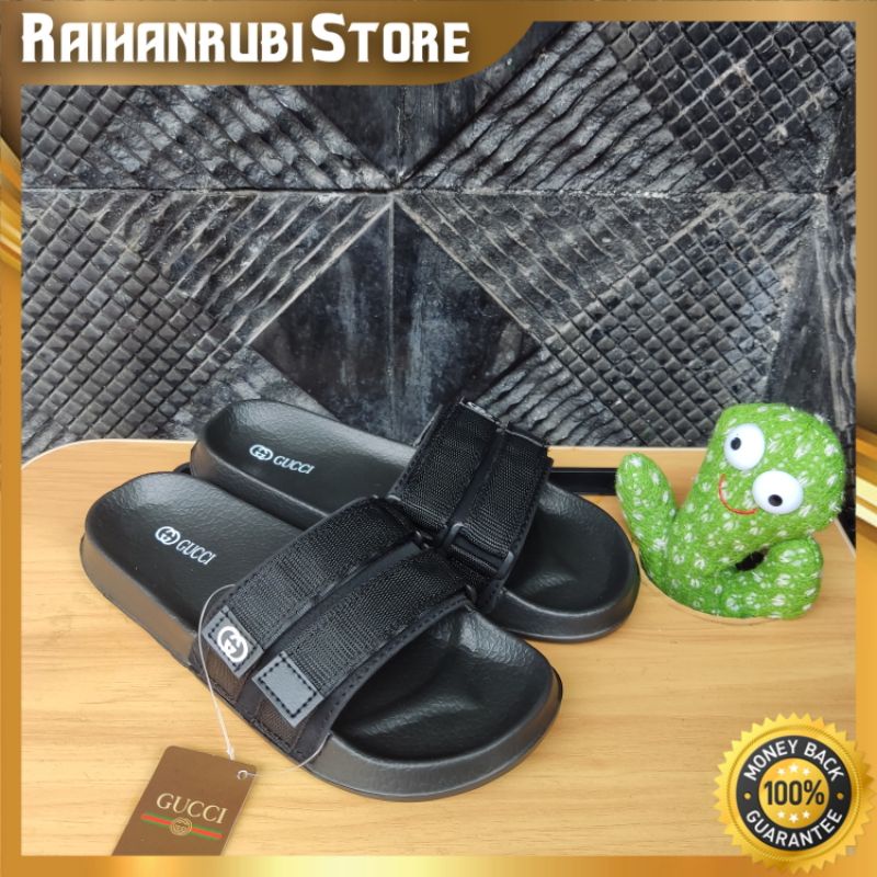 Sandal Slide Gucci Webbing Hitam Premium/Sandal Flip Flop Pria Wanita Original/Sandal Selop Original