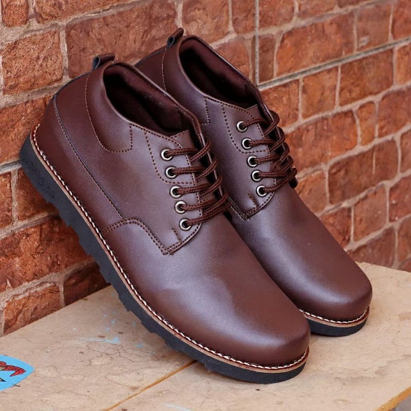 BOND BROWN |WOLF x JOE| Sepatu Semi Boots Pria Casual Vintage Semi Kulit Asli Kerja Kantor Oxford Trendy