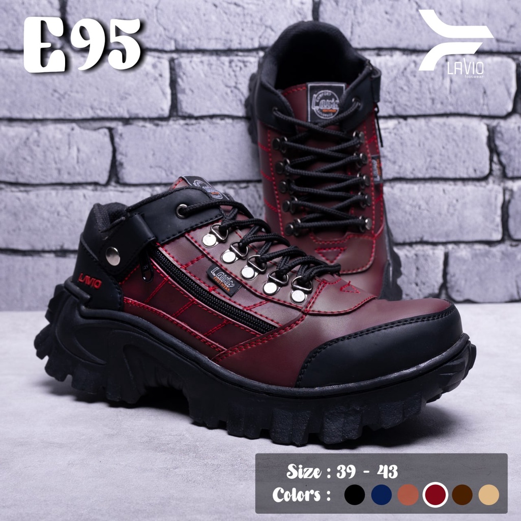 Sepatu Lavio Safety Boots Hiking Kerja Lapangan Outdoor Dengan Ujung Besi Sefty Shoes E95 Original Sol Karet Anti Slip Tidak Licin