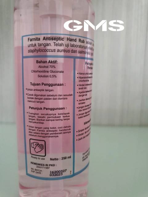 Antiseptic Hand Rub 250 ml Farnita  / Hand Sanitizer Tanpa Bilas