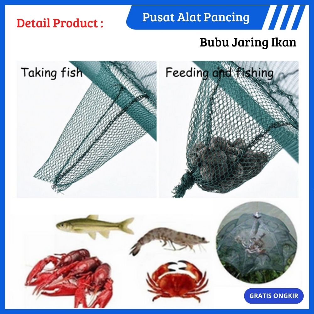 Jaring Bubu 8 Lubang Portabel Lipat Jaring Heksagonal Jaring Ikan Casting Lobster Penangkap Ikan Perangkap Udang Kepiting