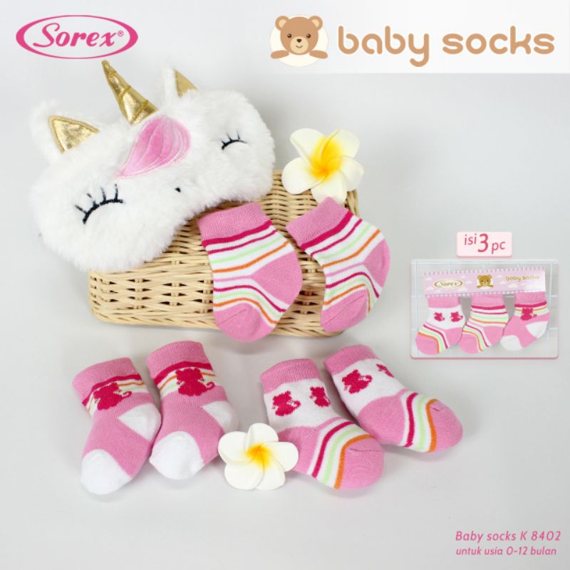 3 Pasang Kaos Kaki Bayi Sorex 0-12 Bulan Kaos Kaki Baby Newborn Shoes Lembut Sorex Baby Socks