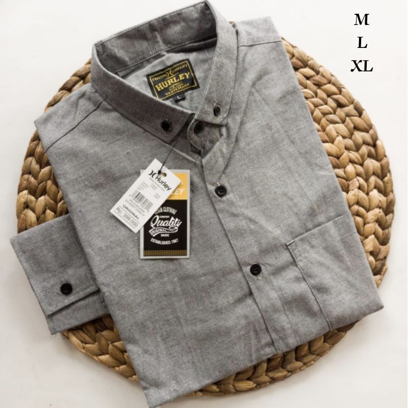 Kemeja Polos Abu Abu Lengan Panjang Original Hurley
