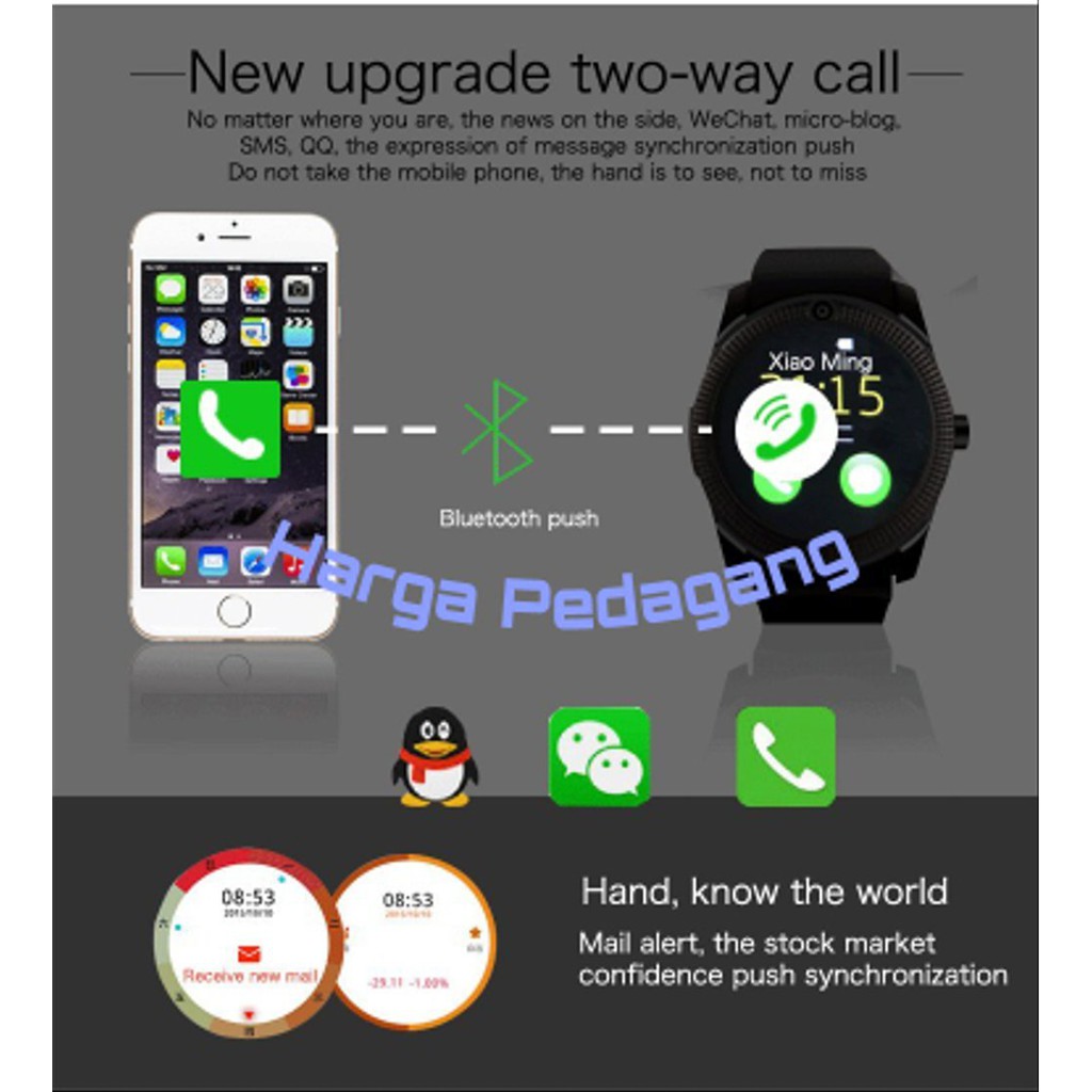 V8 Smartwatch Bluetooth Android V8 Camera Support Tf Sim Card Baru