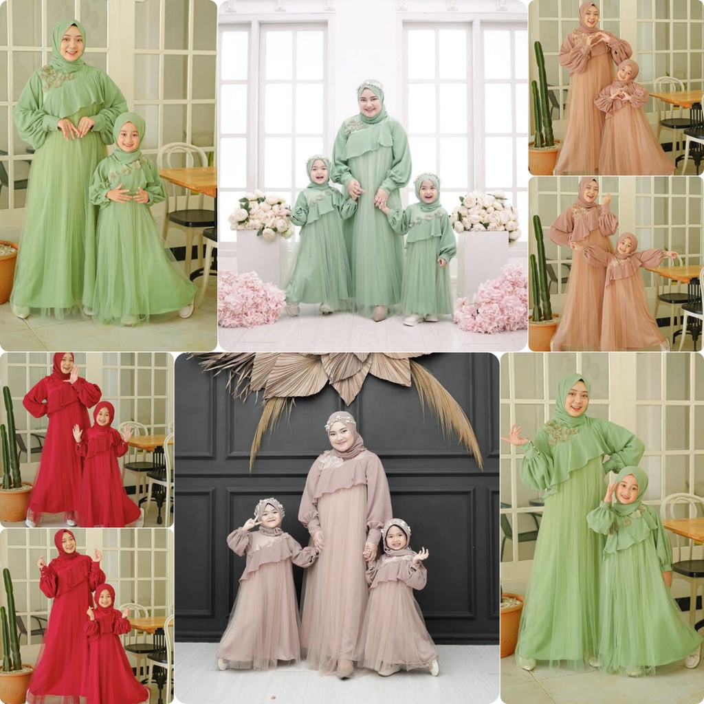 PCS SYARI REVALINA FASHION PAKIAN MUSLIM WANITA DRESS MAXI KR 2 UKURAN DEWASA DAN KID