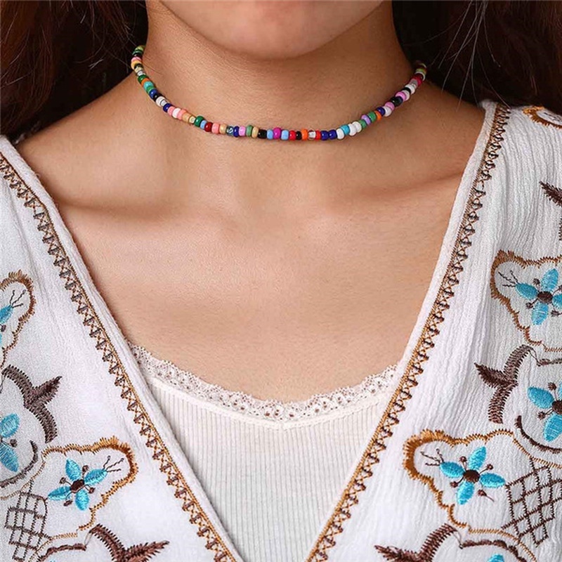 Kalung Choker Manik-Manik Warna-Warni Gaya Boho Korea Untuk Wanita