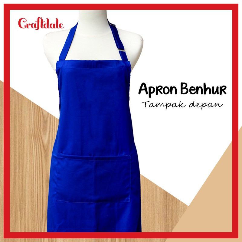 Celemek biru benhur polos, cocok untuk celemek spg/bazaar, acara masak-memasak, dsb