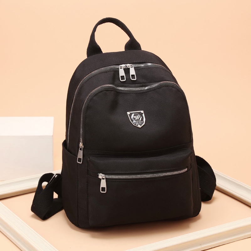 TAS RANSEL WANITA 3 RESLETING KANVAS HITAM CAMOGIE TA442B5 BACKPACK CEWEK KOREA IMPORT BESAR GENDONG PUNGGUNG SEKOLAH KULIAH KERJA BATAM FASHION ORI