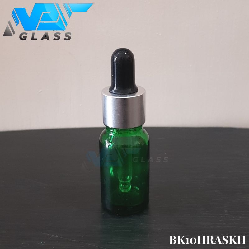 botol kaca pipet 10ml tebal hijau - ring almunium silver