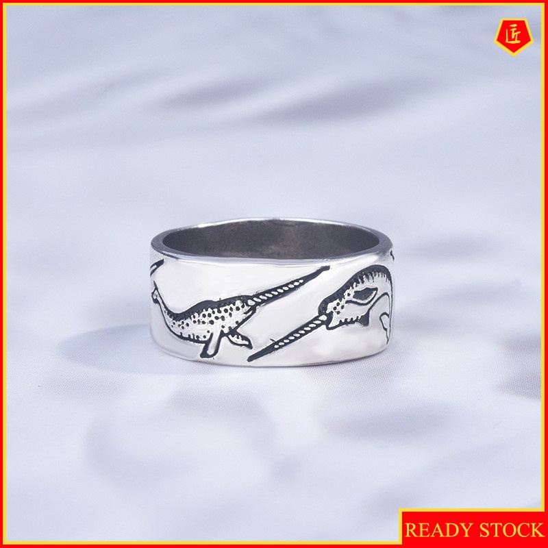 [Ready Stock]Creative Unique S925 Silver New Single Horn Whale Ring