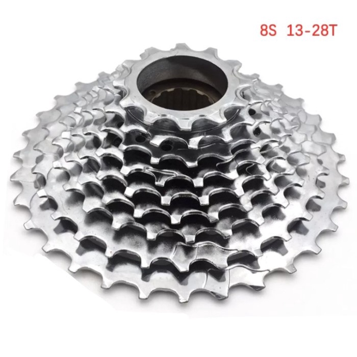 Sprocket Drat ulir 8 Speed 13-28T Bicycle Freewheel warna Chroom