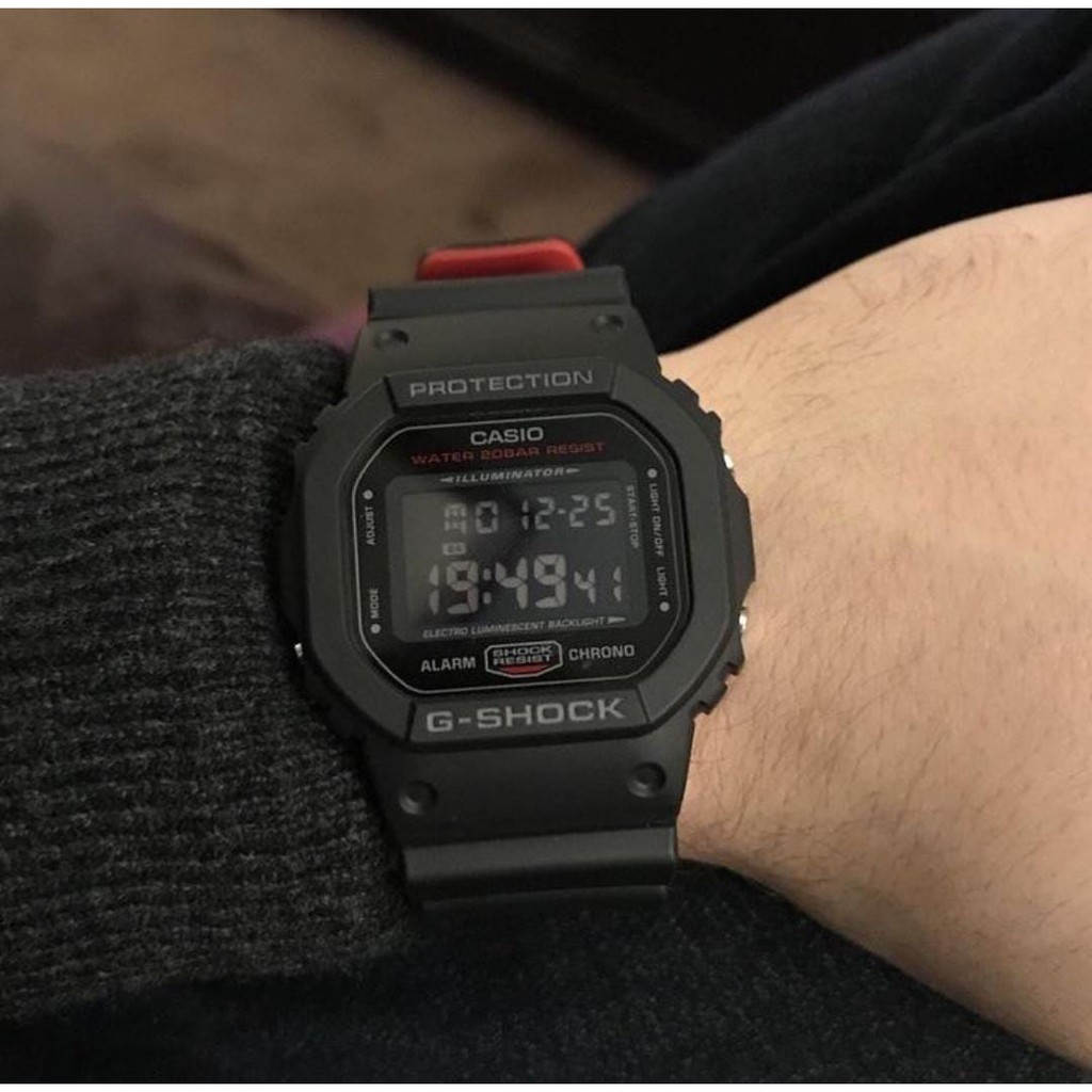 Jam tangan Pria G-shock Casio dw 5600 strap 2 warna  hitam merah free box dan baterai