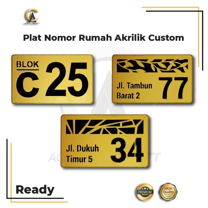 Jual Nomor Rumah Acrylic Gold / Nomer Rumah Akrilik / Plat Nomor Rumah Gold CODES0X-11