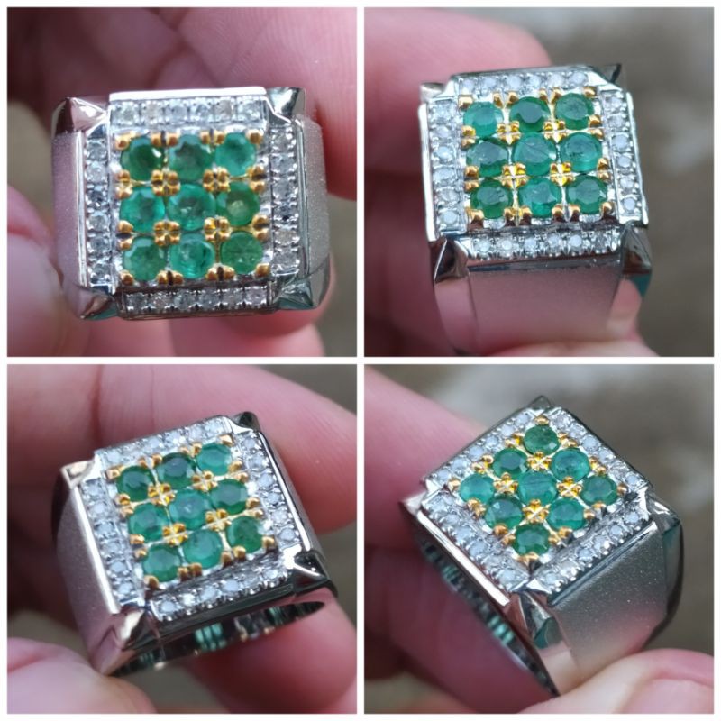 Zamrud Berlian ring perak