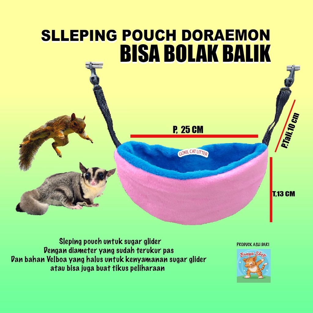 TEMPAT TIDUR SUGAR GLIDER-SLEEPING POUCH SUGAR GLIDER-DORAEMON WARNA