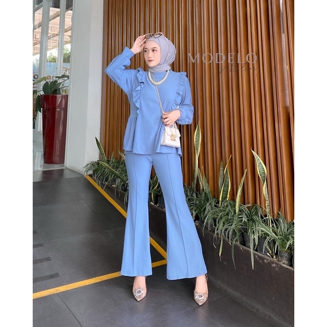 Mia Ruffle Pleats Set - One Set Murah / Setelan Plisket Kerja Guru / Modelo Knit Set Jumbo Cutbray