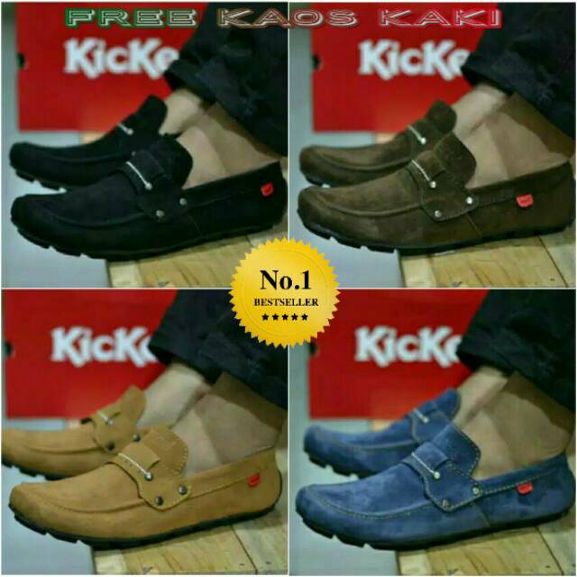 Sepatu slip on pria kickers casual slop formal kerja kantor kulit asli santai kuliah