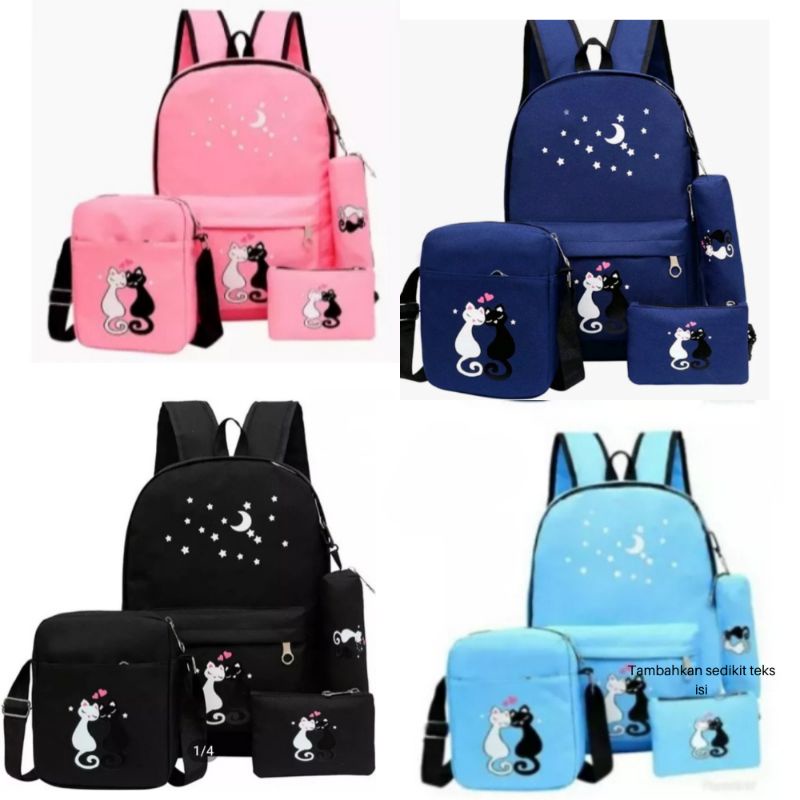 Tas Ransel Sekolah Wanita Smp Sma Perempuan Motip Kartun Kucing Love Terlaris 2021 Obral Murah