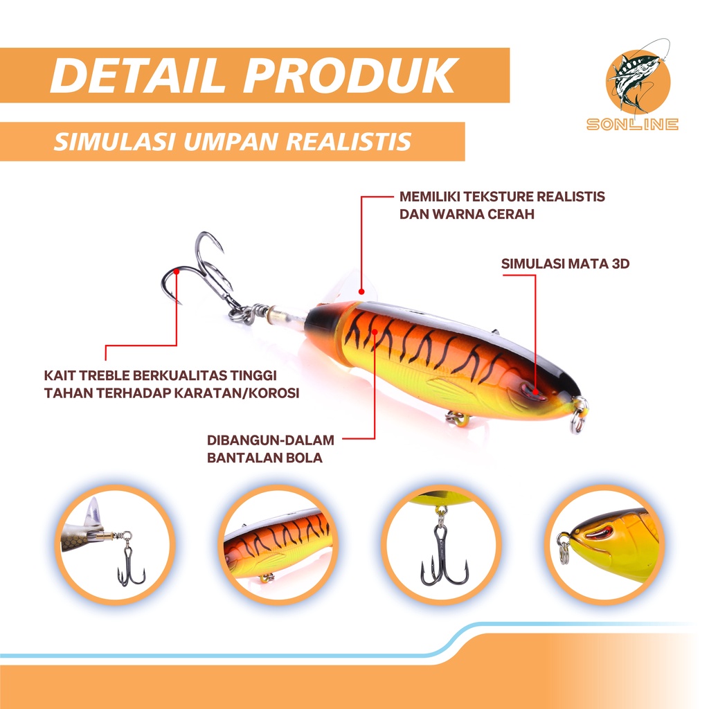 SONLINE Lure Umpan Pancing Ikan 14g/9cm Umpan Casting Putar Ekornya Lure Umpan Memancing Bentuk Ikan Imitasi PE018