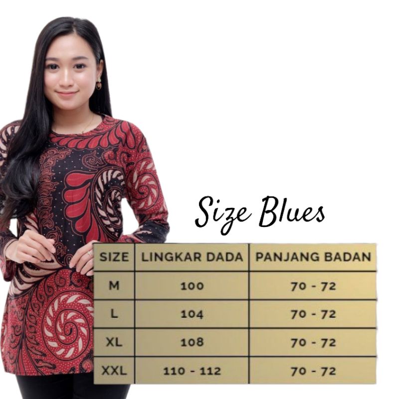 Blues Batik atasan wanita size m l xl xxl