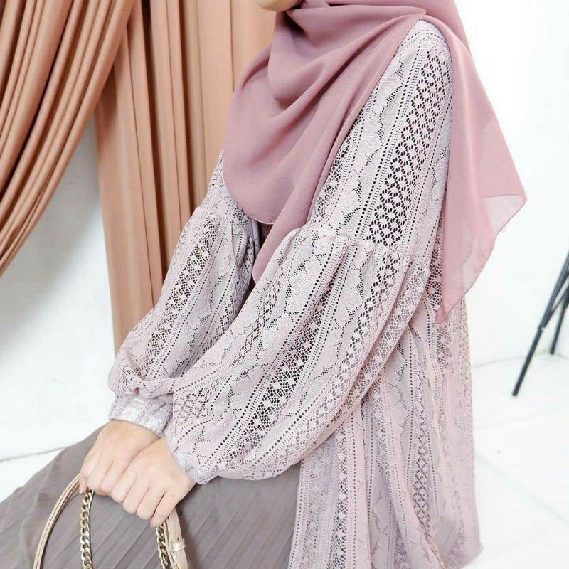 Promo COD  Outer Cardigan Brukat Import lengan balon/ Outer brokat cardigan model tunik