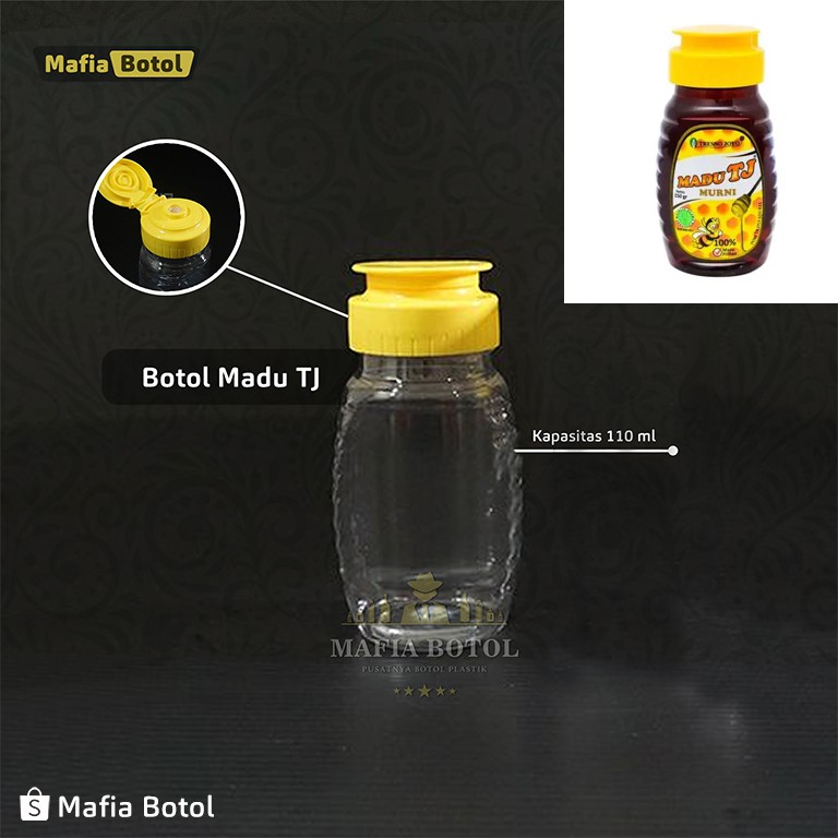 Botol kemasan wadah toples plastik Madu TJ tutup fliptop tetes tebal kuning kosong 110 100 ml 250 gr