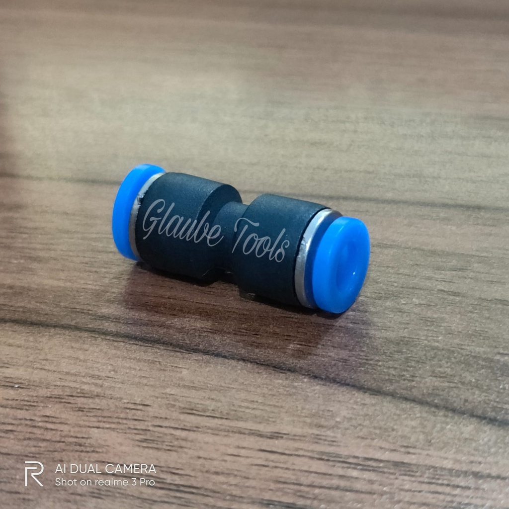 PU 6 Fitting Pneumatic Lurus Selang Ukuran 6mm x 6mm PU6 Nepel 6mm
