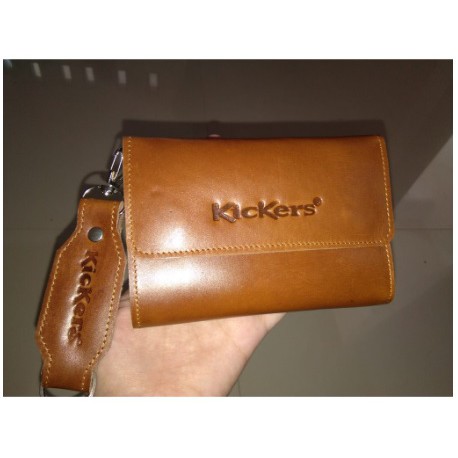 Dompet Cowok Lipat Pendek Bentuk Slim DFK / Dompet Pria Merk Kickers Kecil Bahan Kulit Sapi Asli