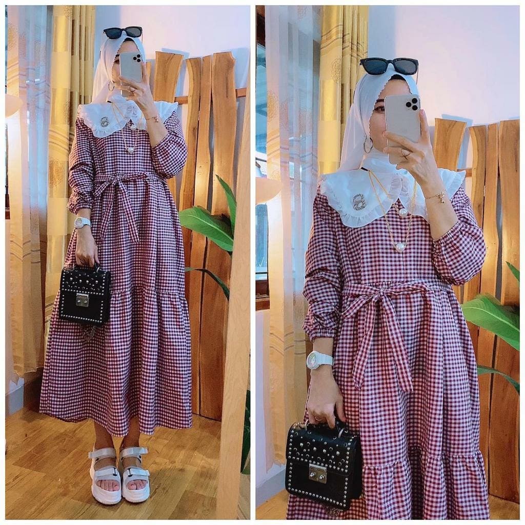 FASHION PAKAIAN WANITA TUNIK MIDI NONE DRESS MUSLIM KOTAK DMR