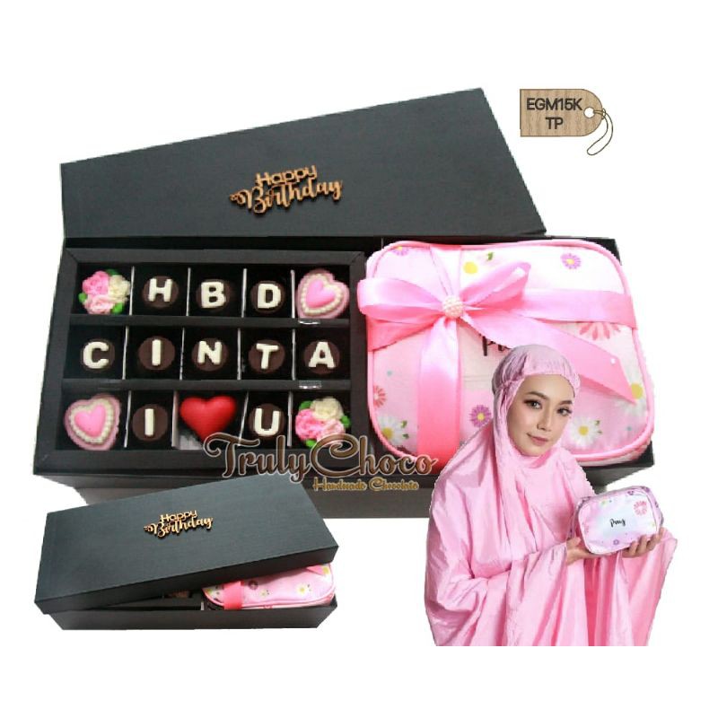 

kado ulang tahun istri coklat trulychoco dengan mukena EGM15 baru