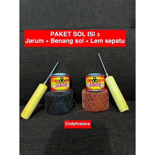 PAKET ISI 3 ALAT SOL SEPATU / PAKET JARUM SOL SEPATU BENANG SOL SEPATU LEM SEPATU / JARUM SOL / BENANG SOL