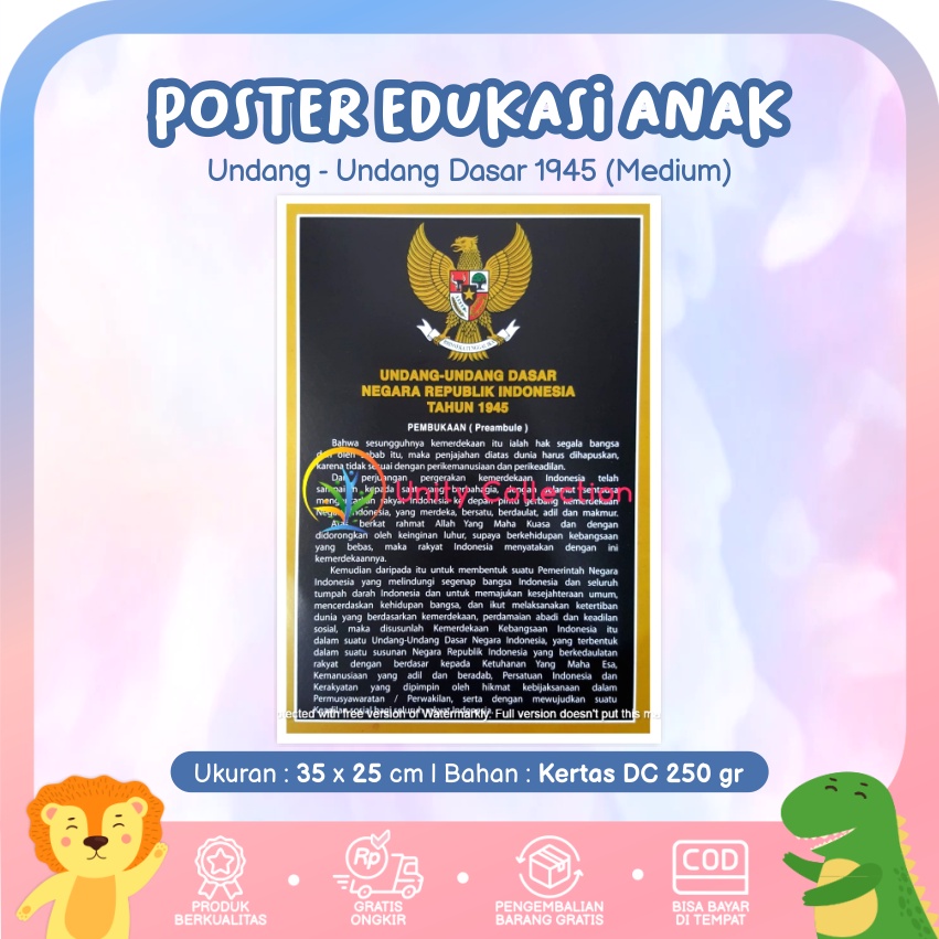Poster Dinding Medium Edukasi Anak Belajar Gambar Teks Pembukaan Undang-Undang Dasar 1945